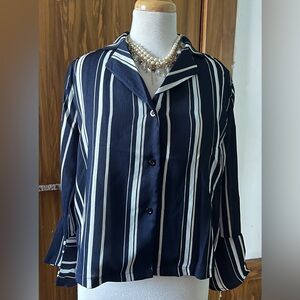 Chic Navy Striped Button Down Shirt